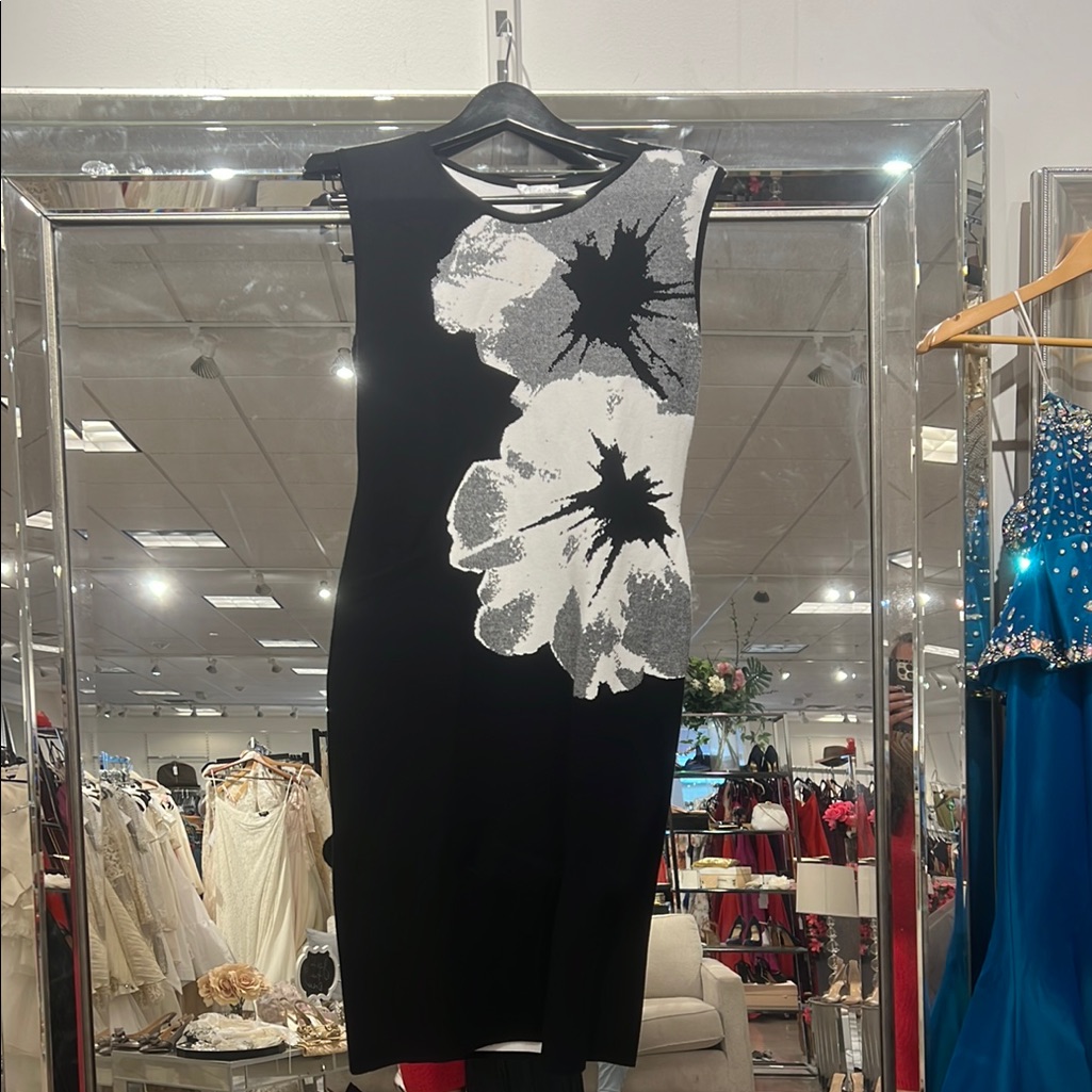 Black White Floral Dress Escada Medium